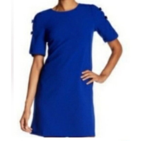 Vince Camuto Dress 10 Cobalt Blue Short Bow Sleeve Stretch Career Church - Picture 1 of 8